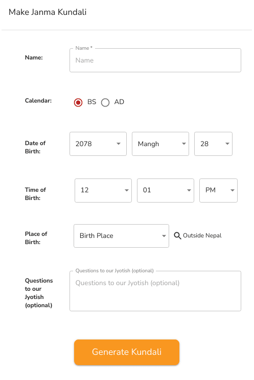 Janma Kundali form
